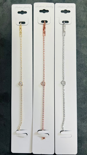 Heart Charm Tennis Bracelet - Adjustable Crystal Chain