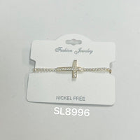"Cross" C.Z Rhodium Plated Crystal adjustable Bracelet