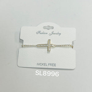 "Cross" C.Z Rhodium Plated Crystal adjustable Bracelet