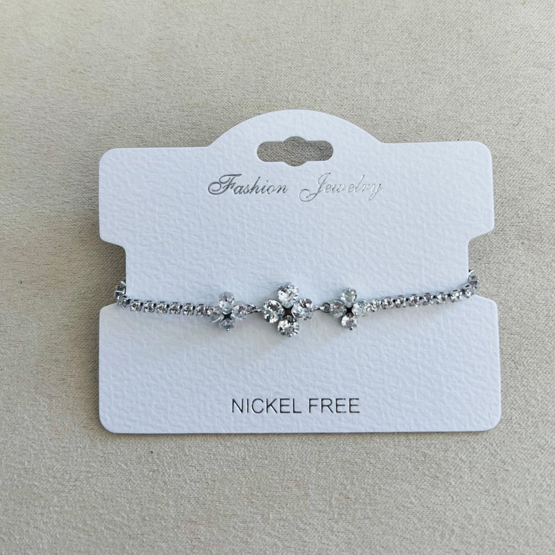 C.Z Rhodium Plated Crystal adjustable Bracelet