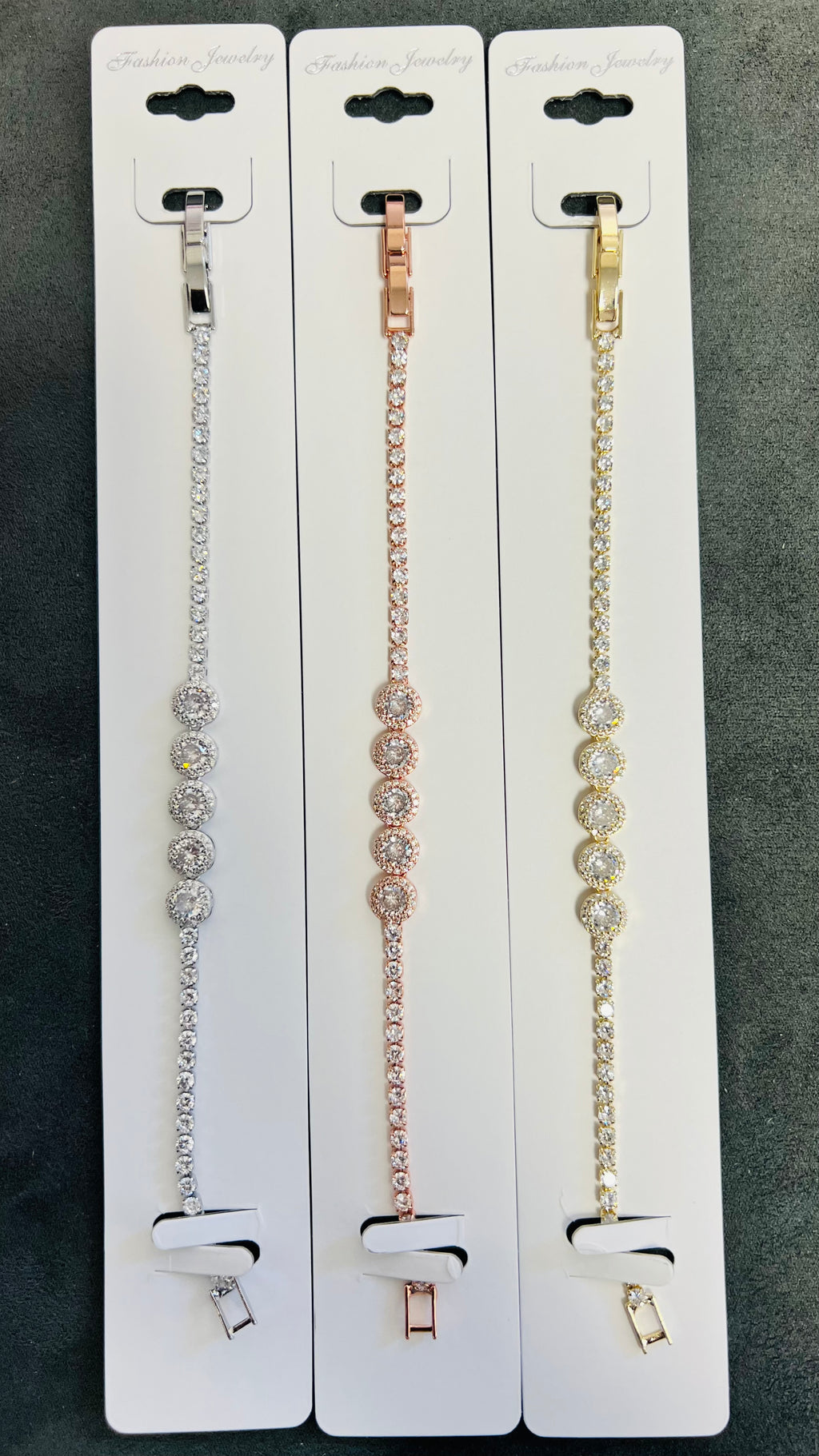 Triple Halo C.Z Crystal Tennis Bracelets-Adjustable Chain