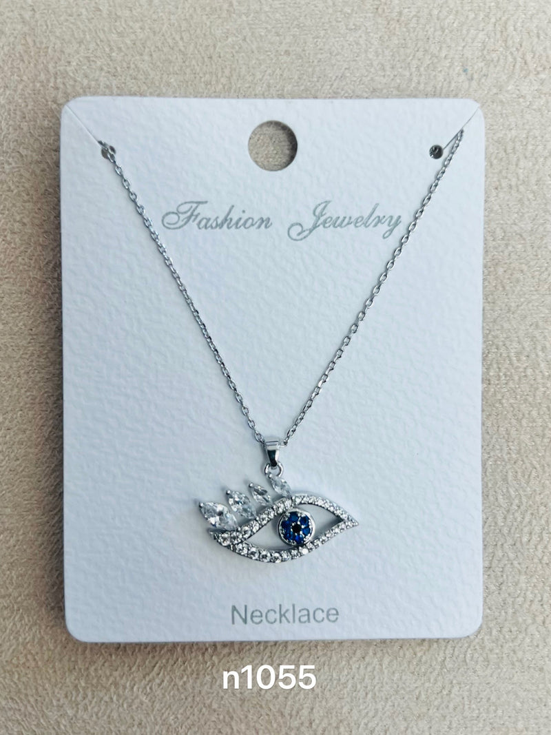 Evil Eye C.Z Rhodium Plated Pendant Necklace