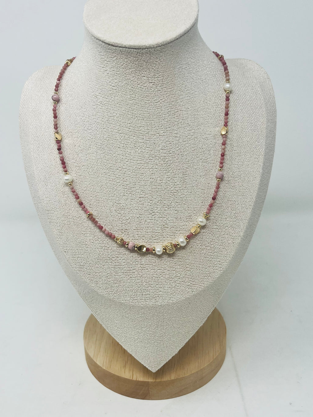 Miyuki Beads, Semi-Precious Stone & Pearl Beaded Necklace （pink and dusty rose）
