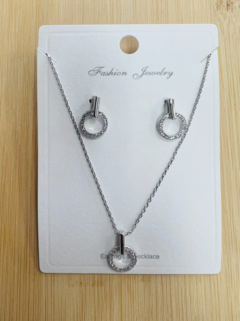 C.Z Rhodium Plated Crystal Earring and necklace sets