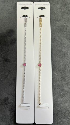 C.Z Rhodium Plated Dainty Tennis Bracelet -Adjustable Crystal Chain