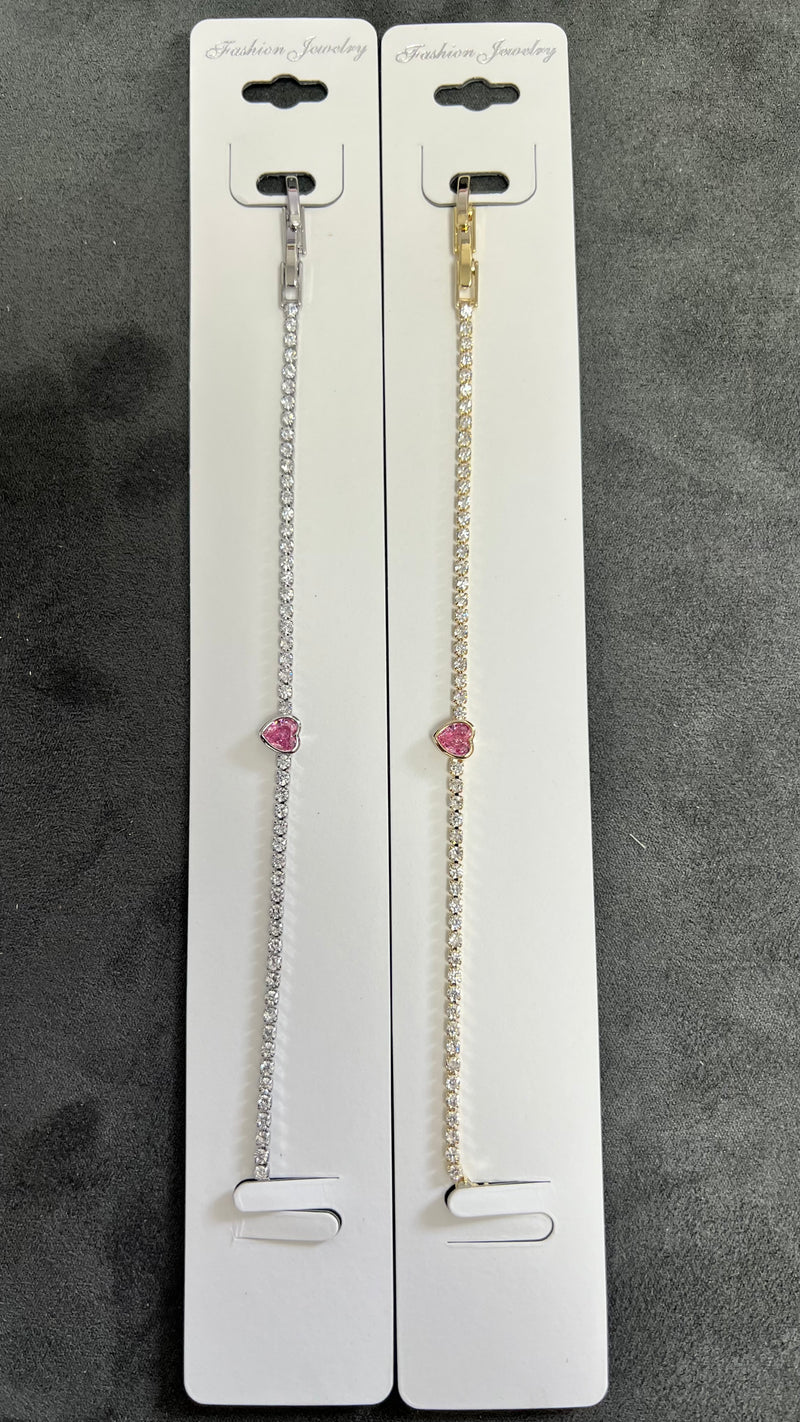 C.Z Rhodium Plated Dainty Tennis Bracelet -Adjustable Crystal Chain