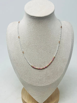 Semi-precious stone with Miyuki beads necklace(Pink)