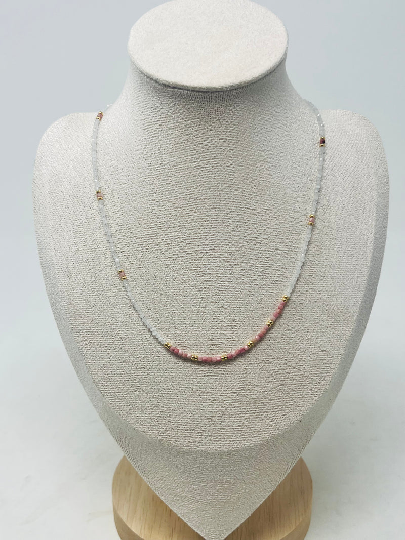 Semi-precious stone with Miyuki beads necklace(Pink)