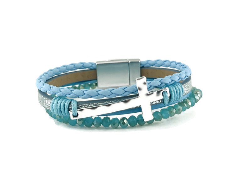 "Cross" leather magnetic bracelet