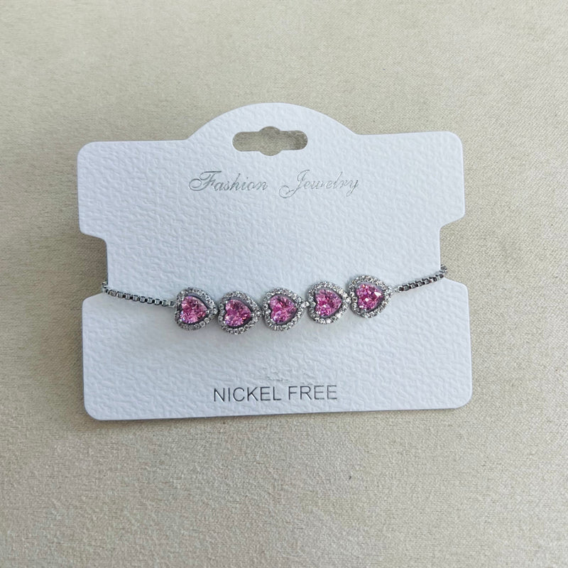 C.Z Rhodium Plated Crystal adjustable Bracelet