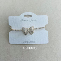 C.Z Rhodium Plated Crystal adjustable Bracelet