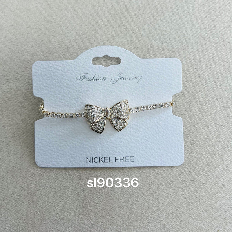 C.Z Rhodium Plated Crystal adjustable Bracelet