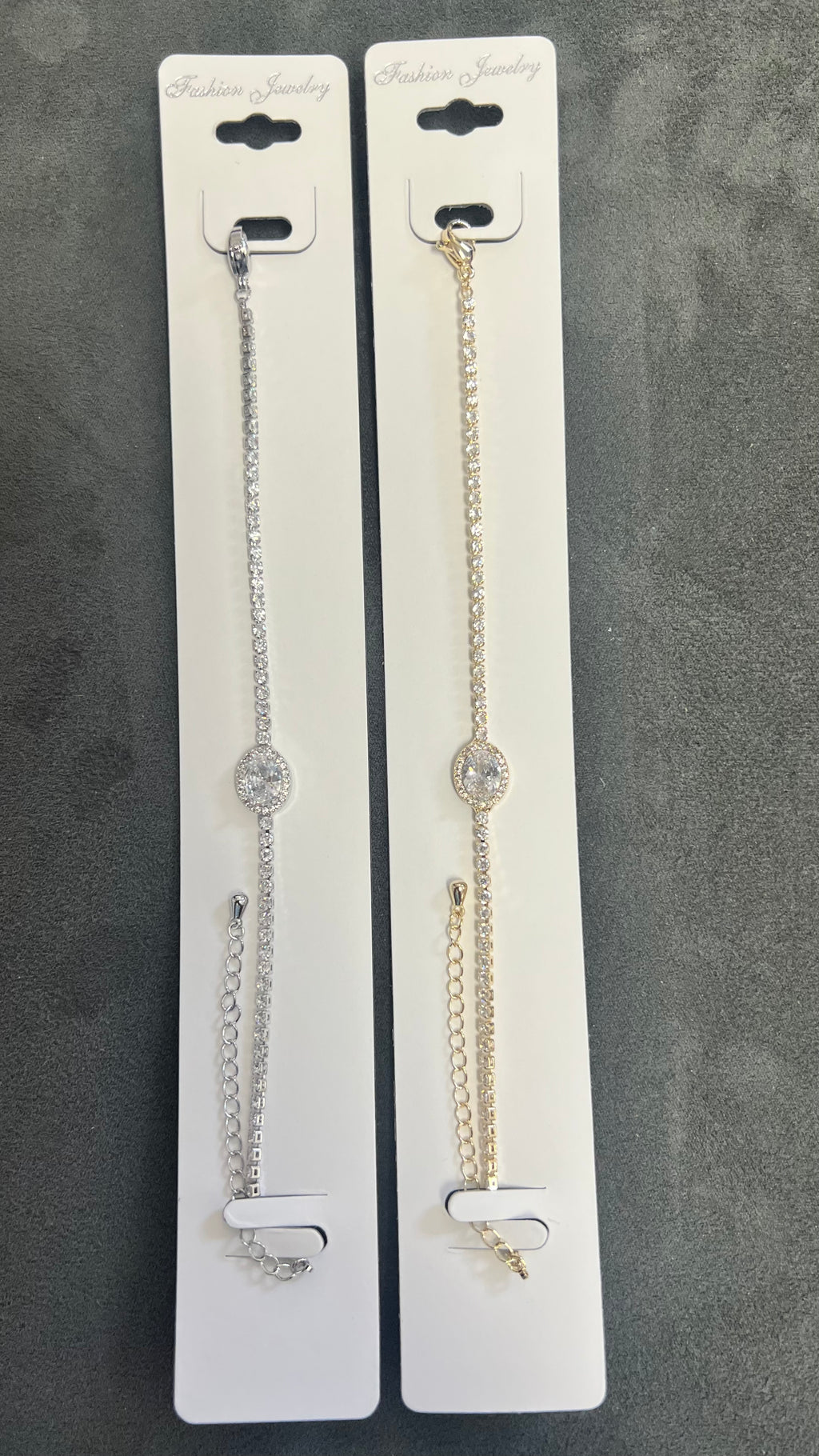 Oval Halo C.Z Crystal Tennis Bracelets-Adjustable Chain