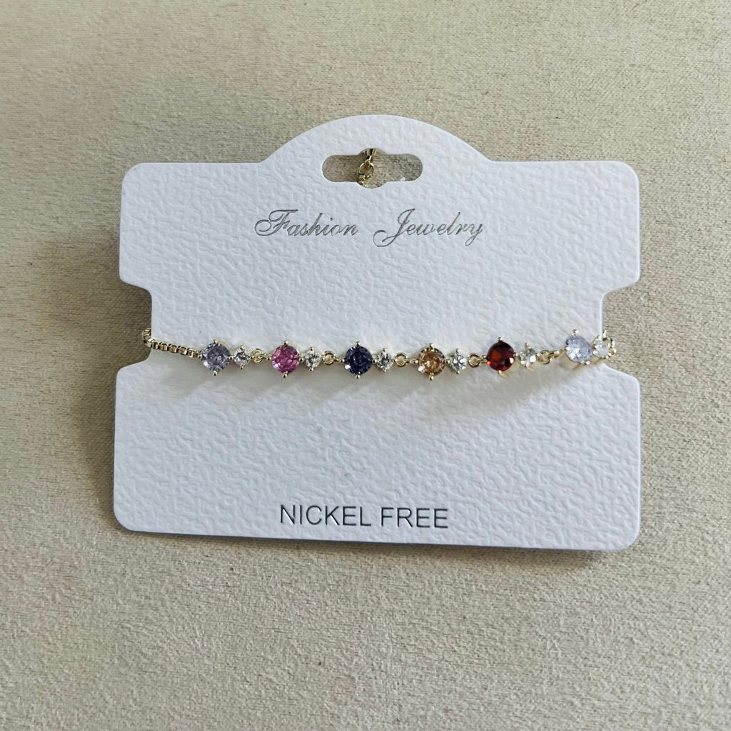 C.Z Rhodium Plated Crystal adjustable Bracelet