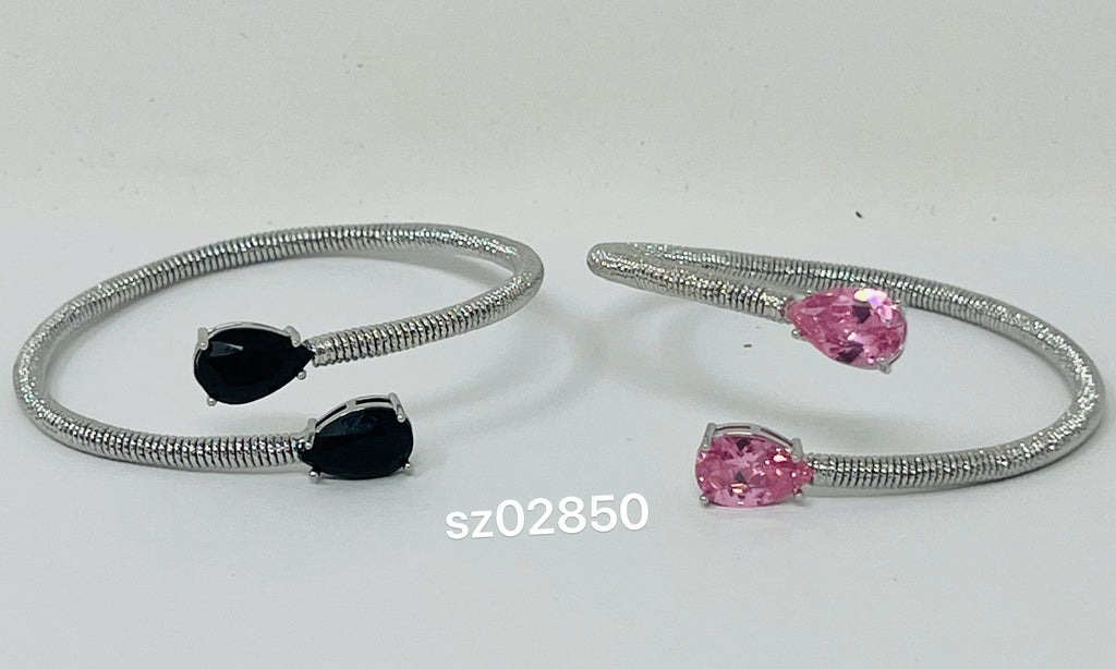 Teardrop C.Z Rhodium Plated Cuff bracelet