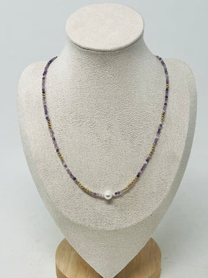 Semi-precious Stone with Miyuki beads & Single Pearl(purple)