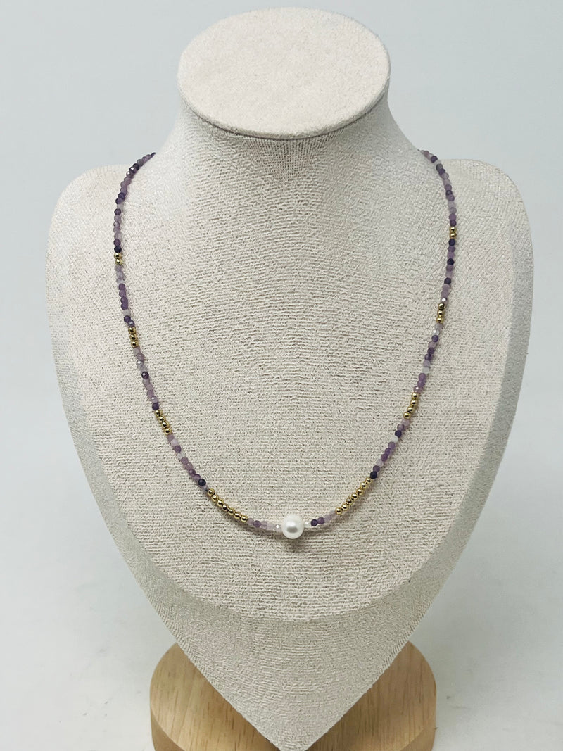 Semi-precious Stone with Miyuki beads & Single Pearl(purple)
