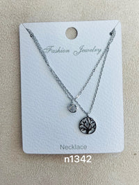 Double Layer Tree of Life C.Z Rhodium Plated Pendant Necklace