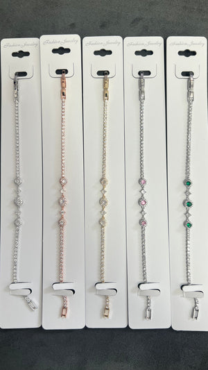 C.Z Crystal Tennis Bracelets-Adjustable Chain