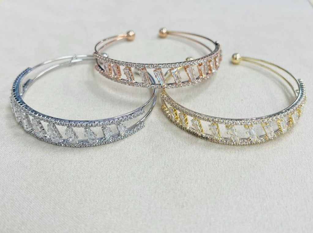 C.Z Rhodium Plated Cuff bracelet