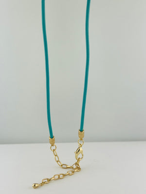 Long Chain Necklace with Leather rope Chain