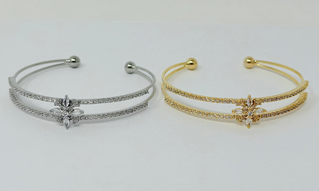 Double Row C.Z Rhodium Plated Cuff bracelet