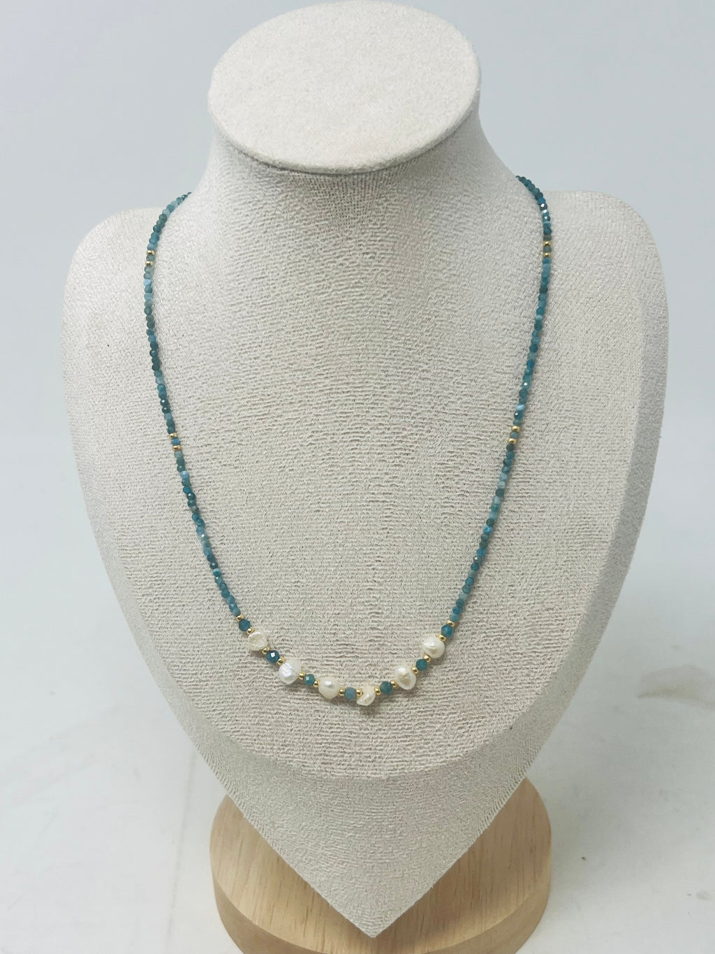 Semi-precious Stone with Miyuki beads with Pearl(aqua)