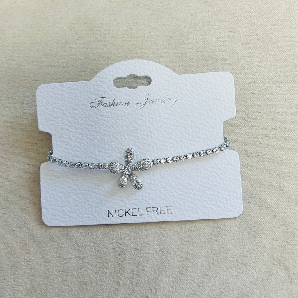 C.Z Rhodium Plated Crystal adjustable Bracelet