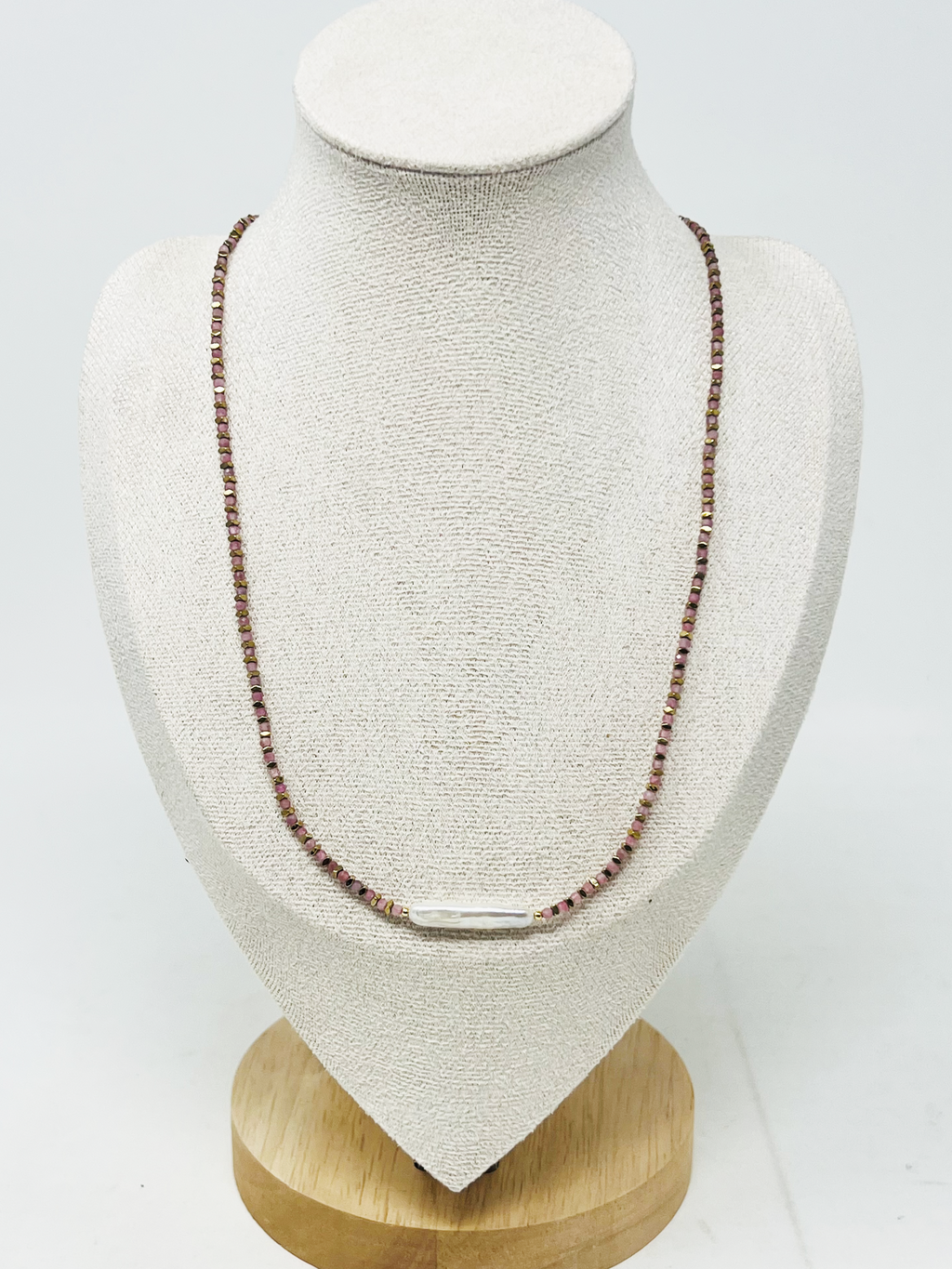 Semi-Precious Stone Necklace with Miyuki Beads & Baroque Pearl Accent(pink)