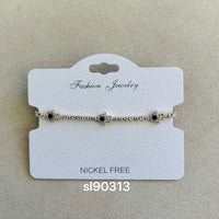 C.Z Rhodium Plated Crystal adjustable Bracelet