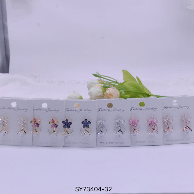 "Flower" C.Z Rhodium Plated Crystal Earring