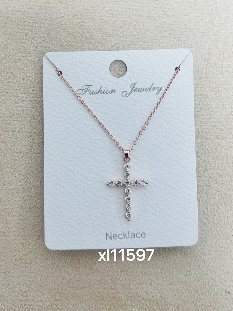"cross" pendant C.Z Rhodium Plated Pendant Necklace