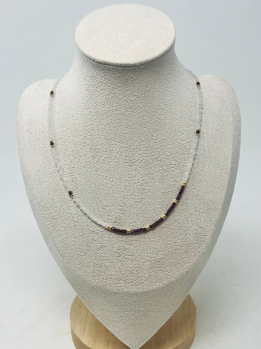 Semi-precious stone with Miyuki beads necklace(dark purple)