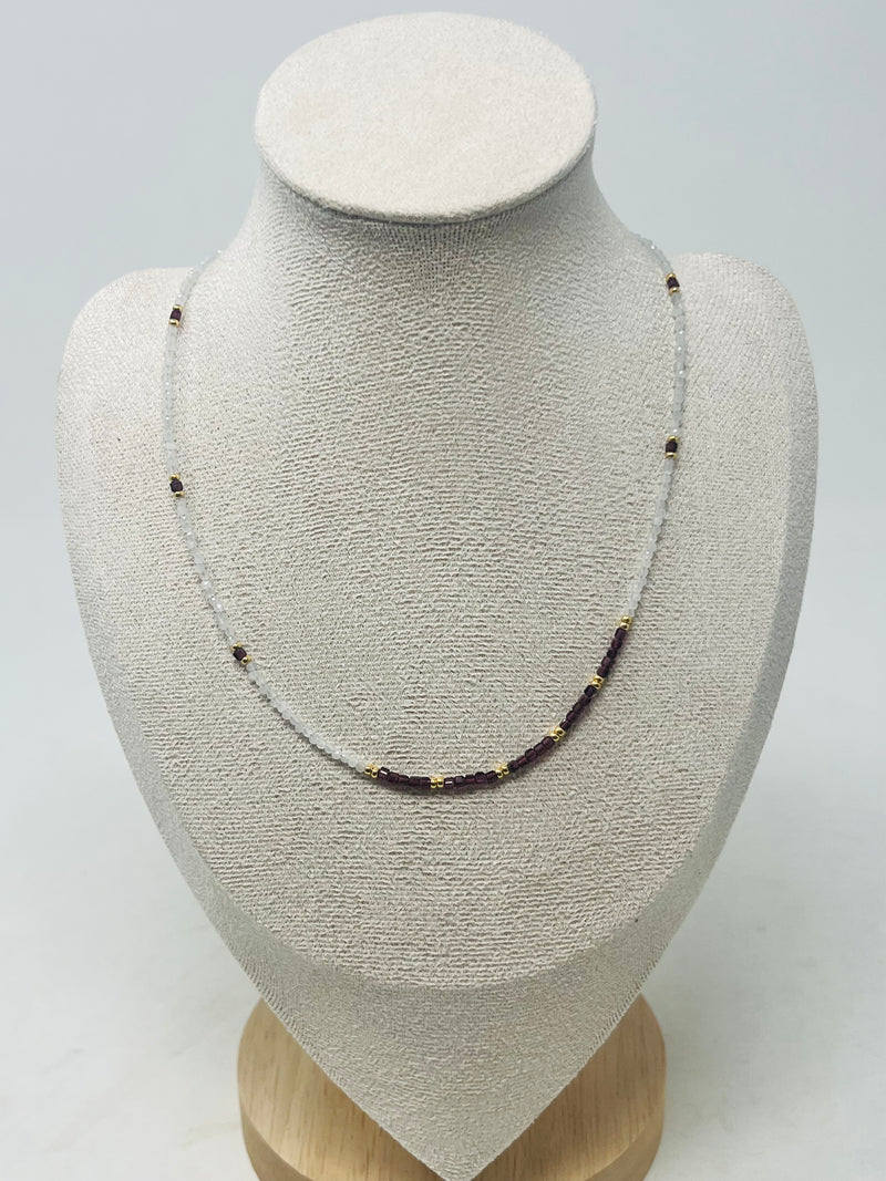 Semi-precious stone with Miyuki beads necklace(dark purple)