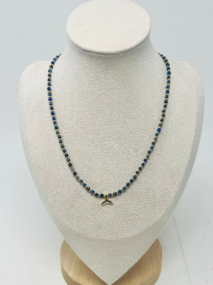 Semi-precious stone Beaded Necklace with Whale Tail Pendant(Lapis Lazuli)