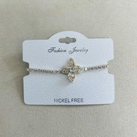 C.Z Rhodium Plated Crystal adjustable Bracelet