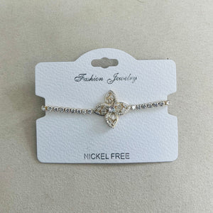 C.Z Rhodium Plated Crystal adjustable Bracelet