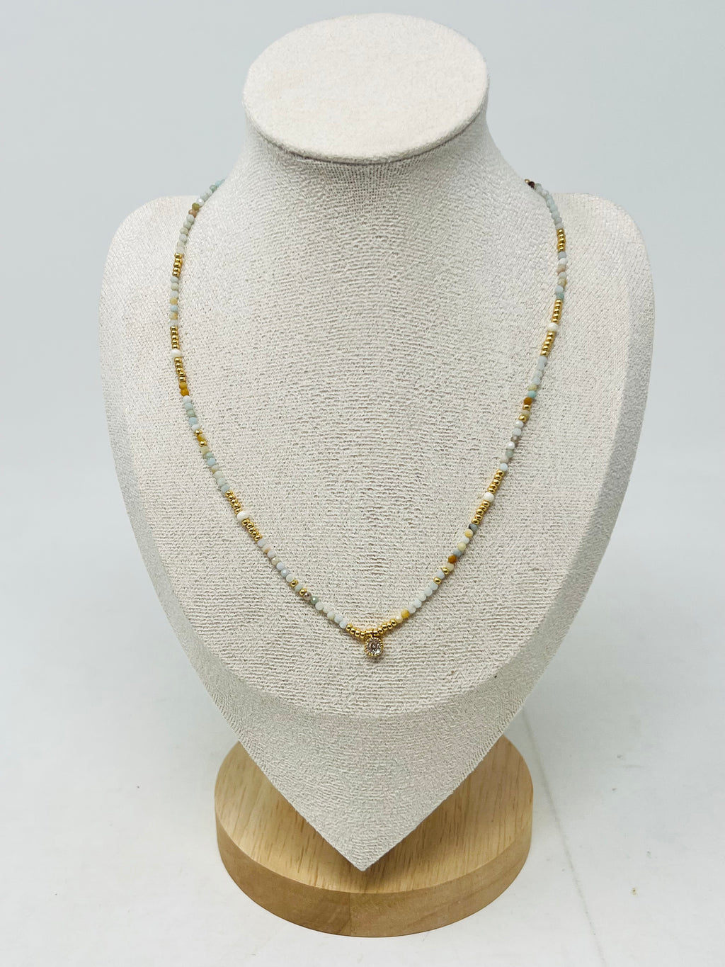 Semi-Precious Stone Necklace with Miyuki Beads & Round Charm(Pastel Multi-Color)