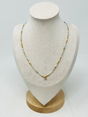 Semi-Precious Stone Necklace with Miyuki Beads & Round Charm(Pastel Multi-Color)