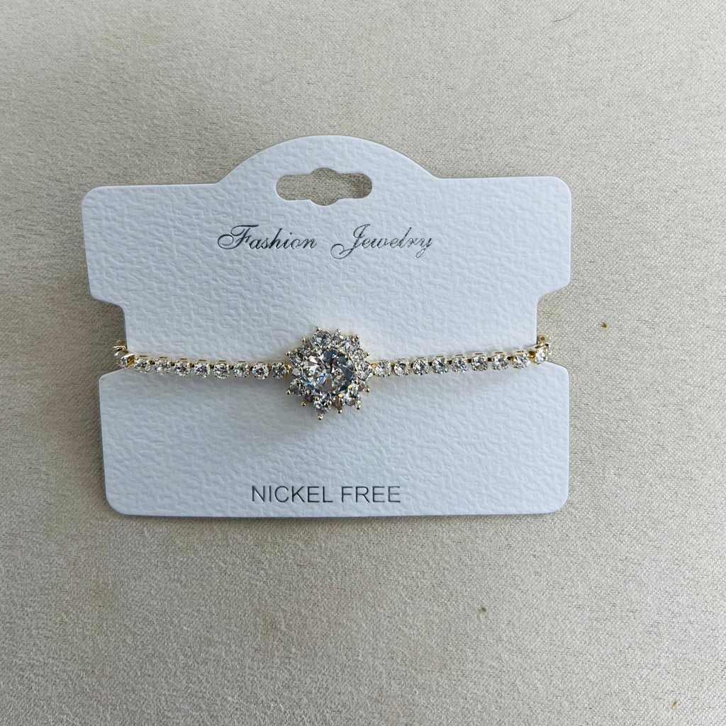 C.Z Rhodium Plated Crystal adjustable Bracelet