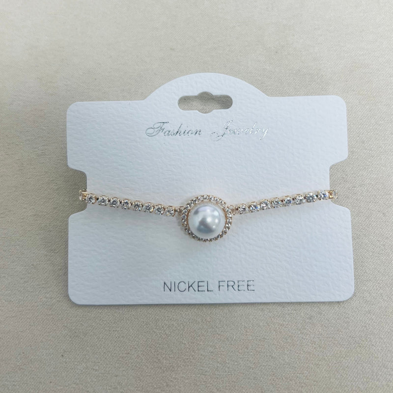 C.Z Rhodium Plated Crystal adjustable Bracelet