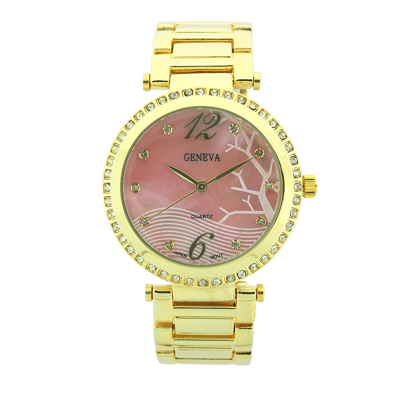 Round Face Tree Design Background Link Watch（Gold）