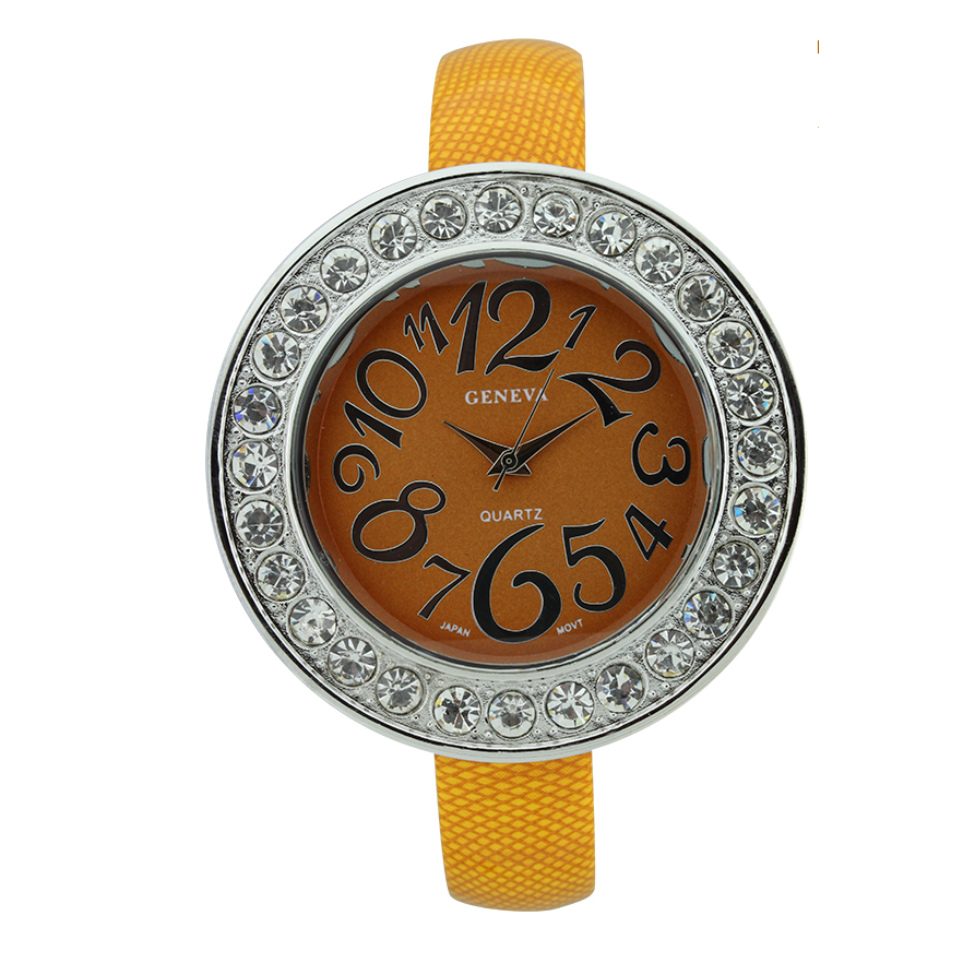 BIG NUMBERS ROUND FACE LIZARD PRINT CUFF WATCH WITH STONES