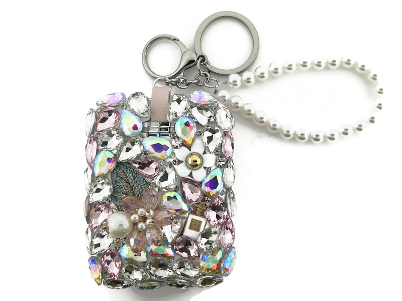 Rectangle Flower Crystal Mirror Key Chain