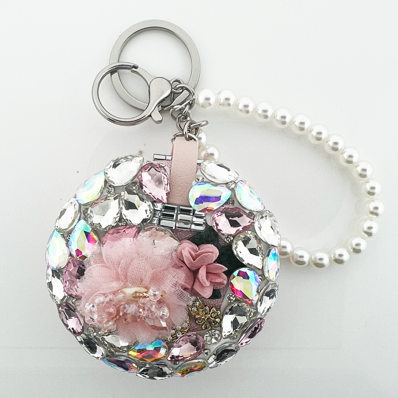 Circle Crystal Mirror Key Chain with "5"number