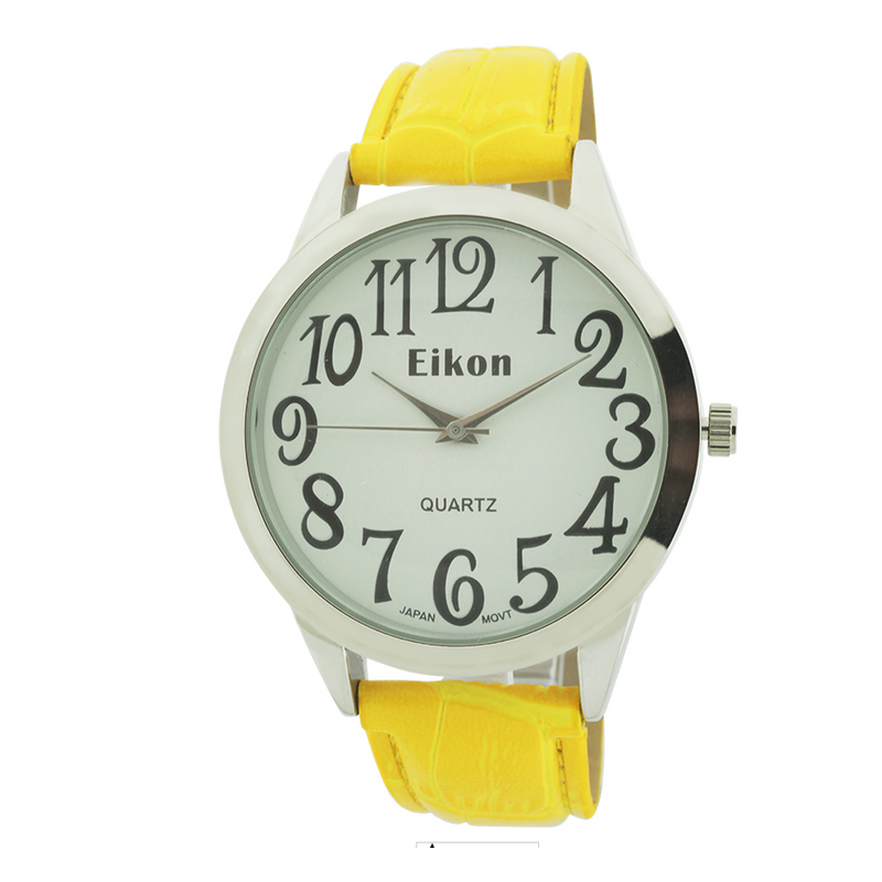 Big Numbers And Round Face Strap Watch