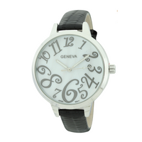 Round Face Mother Of Pearl, Big Numbers Genuine Leather(Silver face)