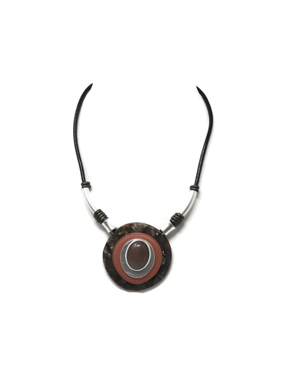 Leather rope with round pendant necklace