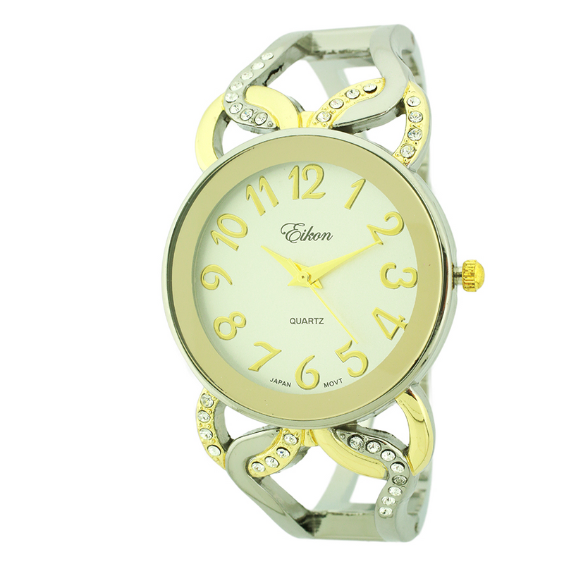Round Face Arabic Cuff Watch And Stones