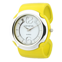 CANDY COLORFUL SHINING BAND BIG ROUND FACE FASHION CUFF WATCH